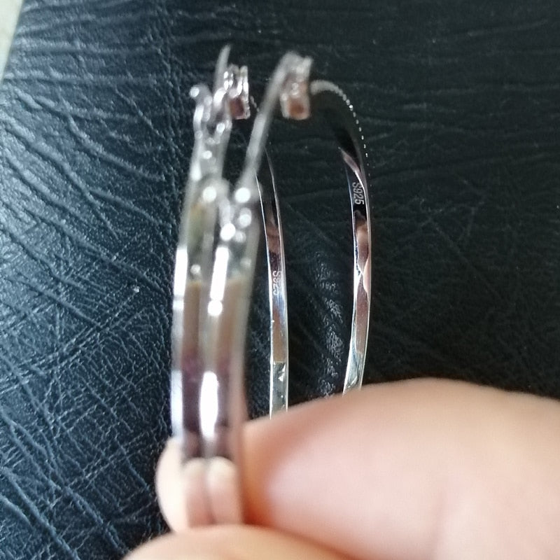 925 Sterling Silver Big Circle Inlaid Zircon Earrings For Women,S925 Argent Women's Shiny Model Earring 17mm-40mm 5 Size