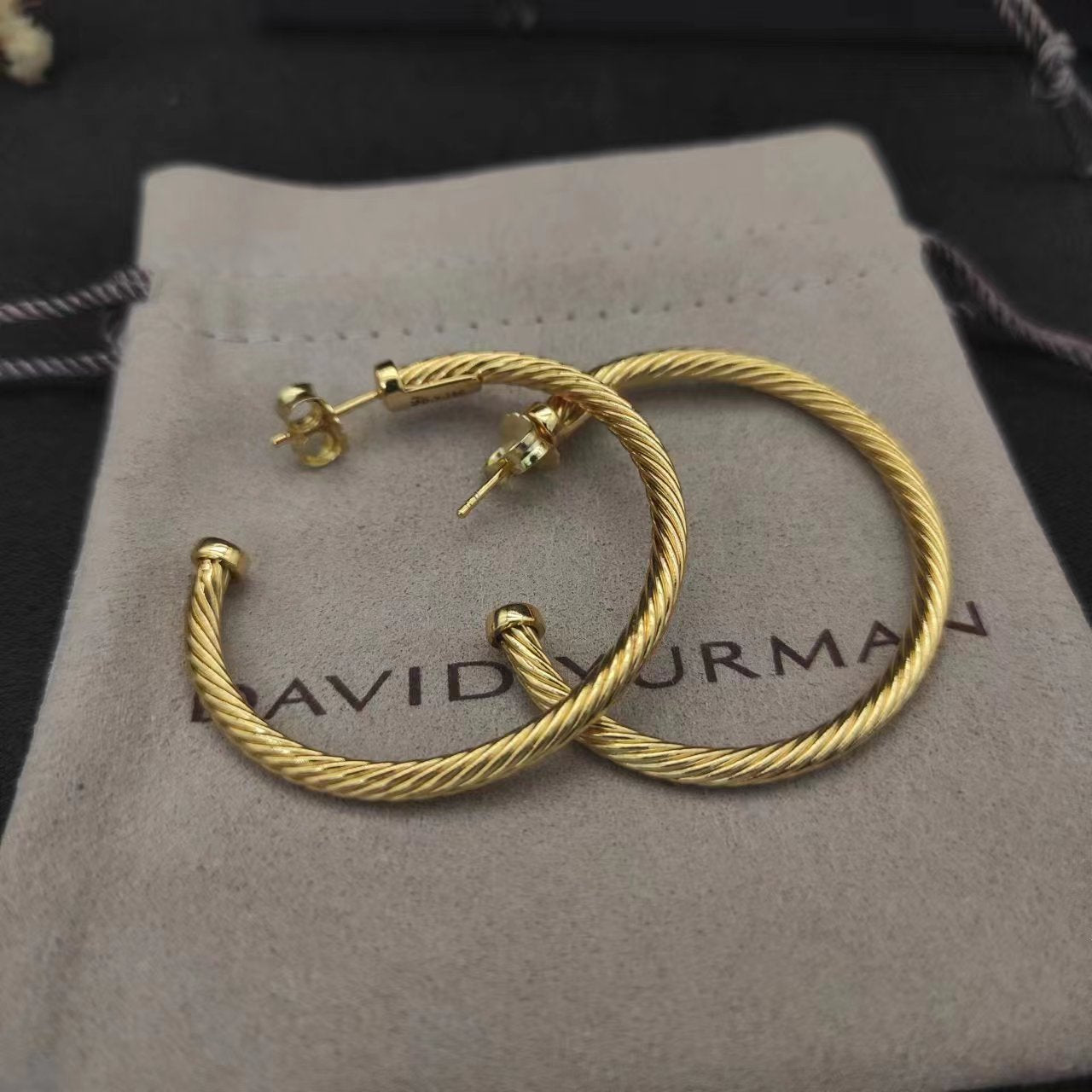 David Yurman Gold Hook Twisted Wire Buckle Earrings in Sterling Silver With 14K Yellow Plated
