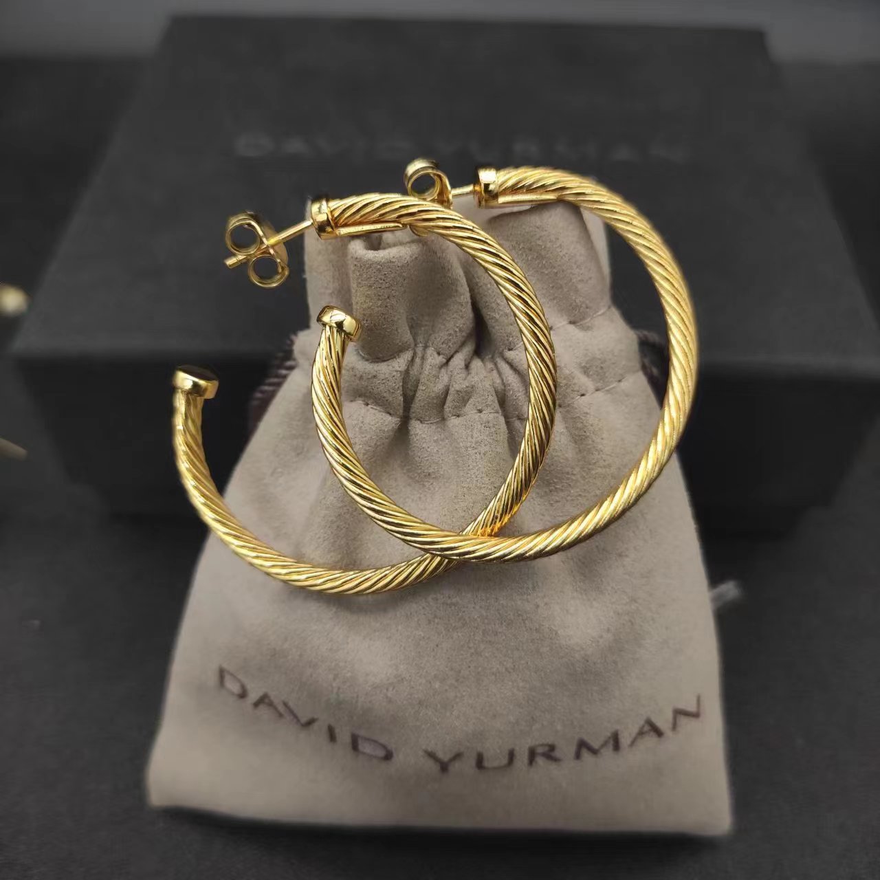 David Yurman Gold Hook Twisted Wire Buckle Earrings in Sterling Silver With 14K Yellow Plated