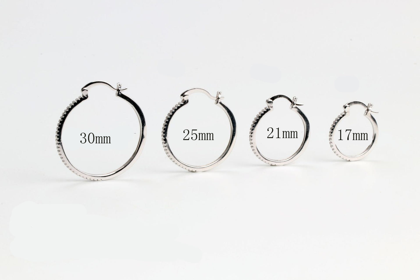 925 Sterling Silver Big Circle Inlaid Zircon Earrings For Women,S925 Argent Women's Shiny Model Earring 17mm-40mm 5 Size