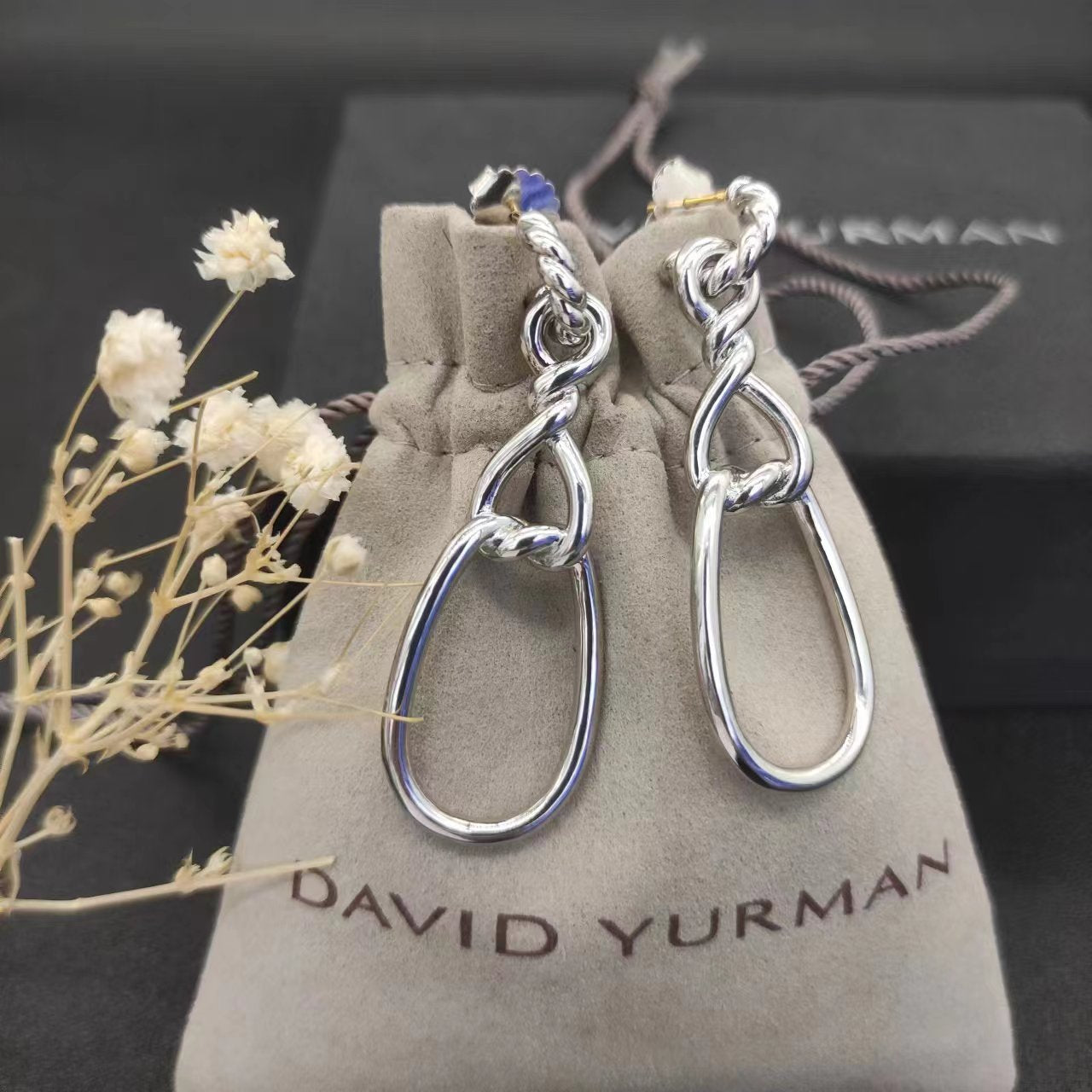 David Yurman Gold Hook Twisted Wire Buckle Earrings in Sterling Silver With 14K Yellow Plated