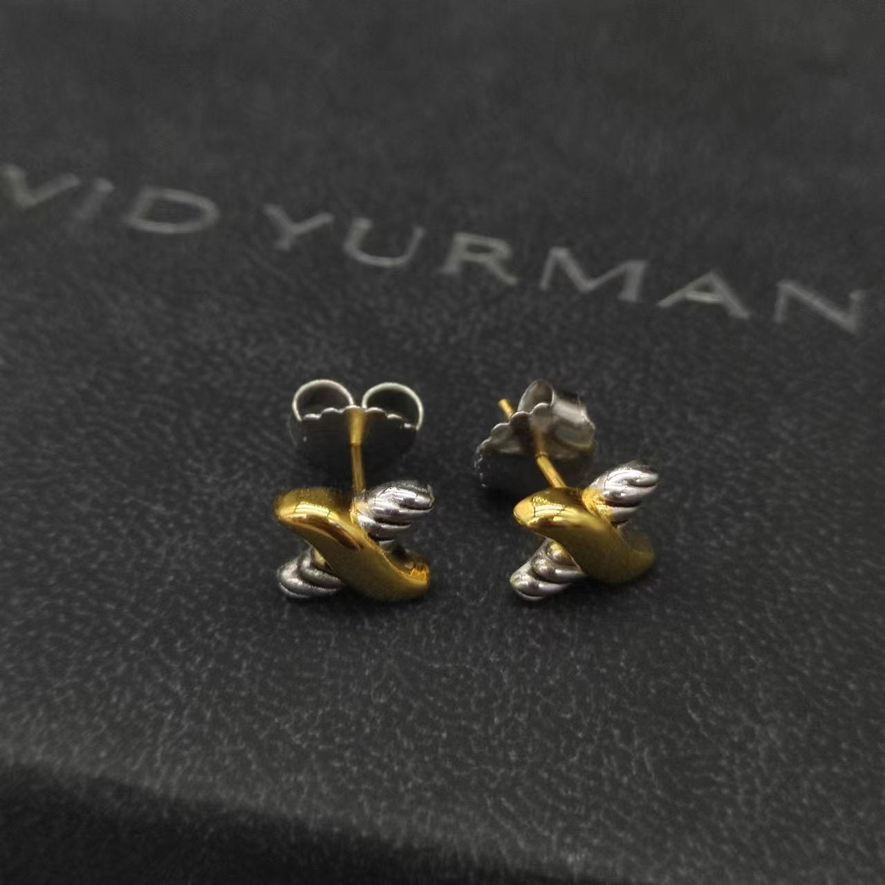David Yurman Gold Hook Twisted Wire Buckle Earrings in Sterling Silver With 14K Yellow Plated