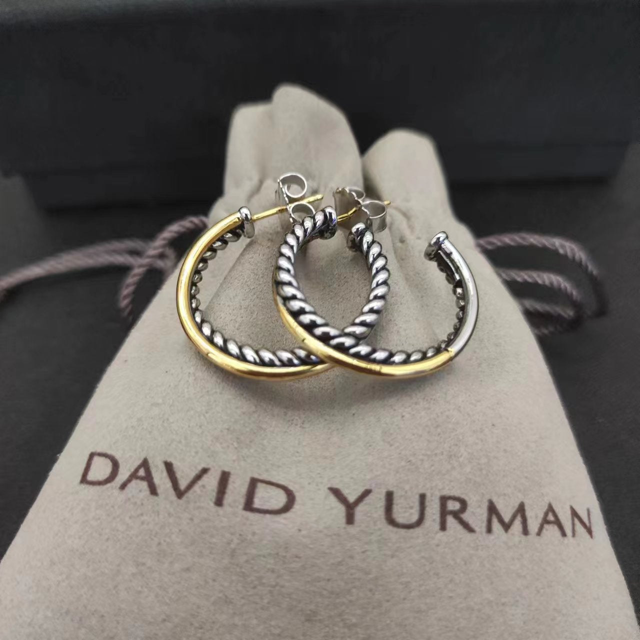 David Yurman Gold Hook Twisted Wire Buckle Earrings in Sterling Silver With 14K Yellow Plated