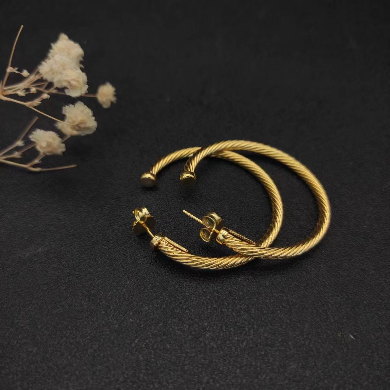 David Yurman Gold Hook Twisted Wire Buckle Earrings in Sterling Silver With 14K Yellow Plated