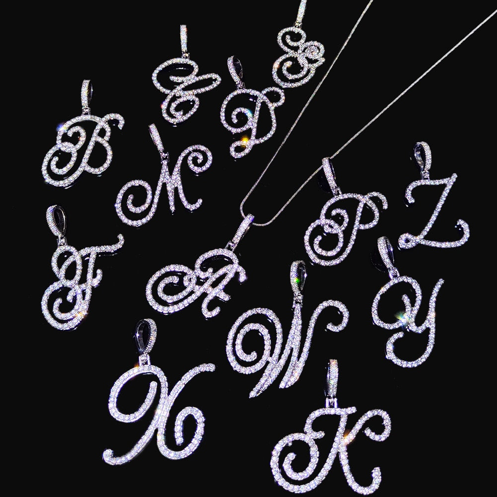 Flatfoosie New A-Z Cursive Initial Letter Name Pendant Necklace For Women Simple Rope Chain Letter Necklace Fashion Jewelry Gift
