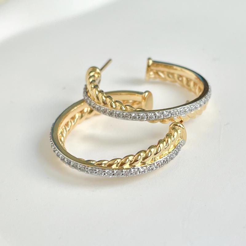 David Yurman Gold Hook Twisted Wire Buckle Earrings in Sterling Silver With 14K Yellow Plated