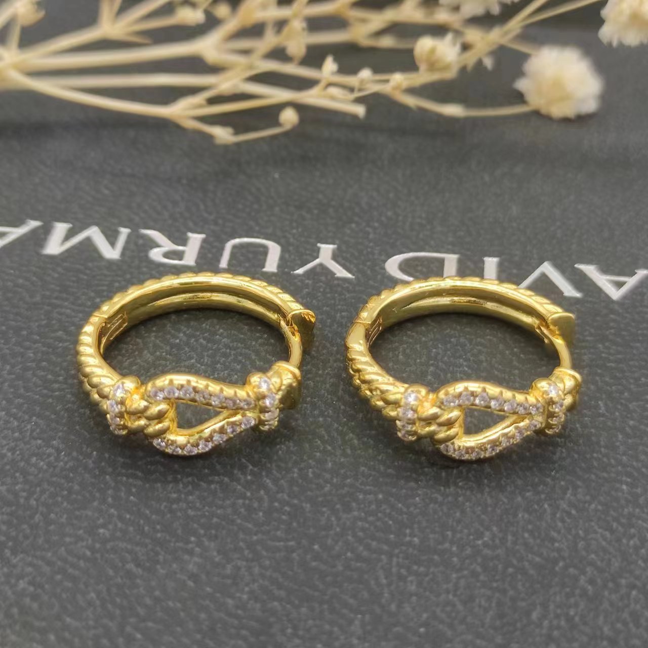 David Yurman Gold Hook Twisted Wire Buckle Earrings in Sterling Silver With 14K Yellow Plated