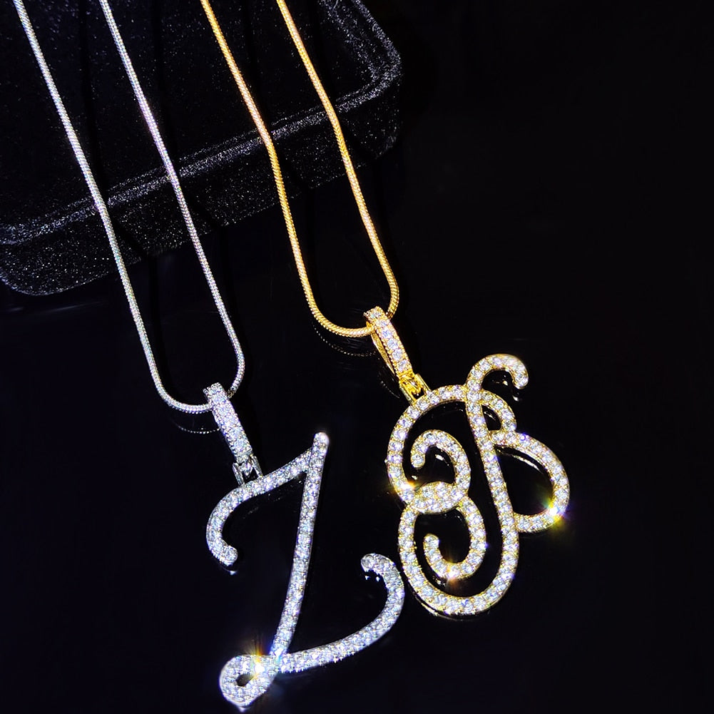 Flatfoosie New A-Z Cursive Initial Letter Name Pendant Necklace For Women Simple Rope Chain Letter Necklace Fashion Jewelry Gift