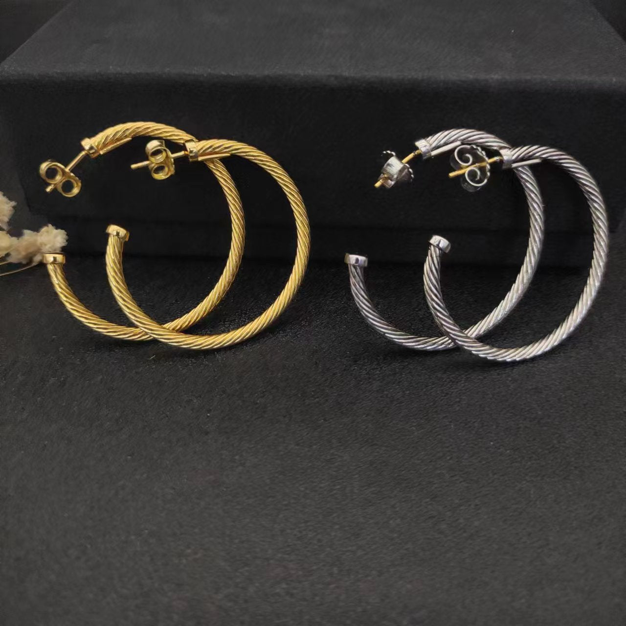 David Yurman Gold Hook Twisted Wire Buckle Earrings in Sterling Silver With 14K Yellow Plated