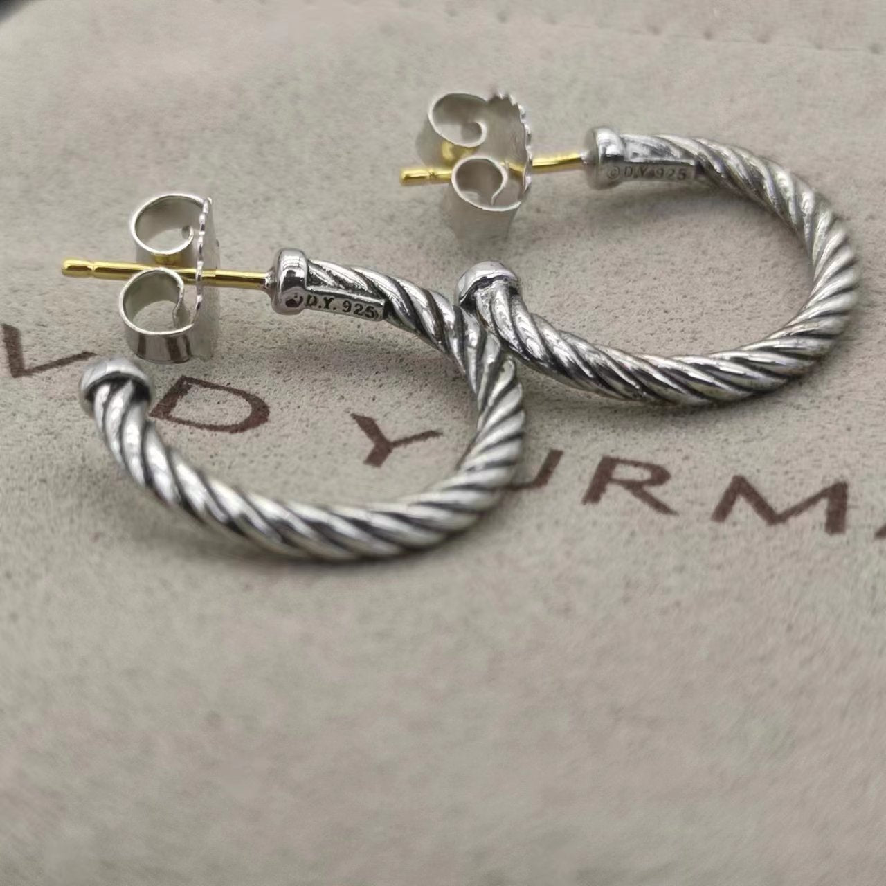 David Yurman Gold Hook Twisted Wire Buckle Earrings in Sterling Silver With 14K Yellow Plated