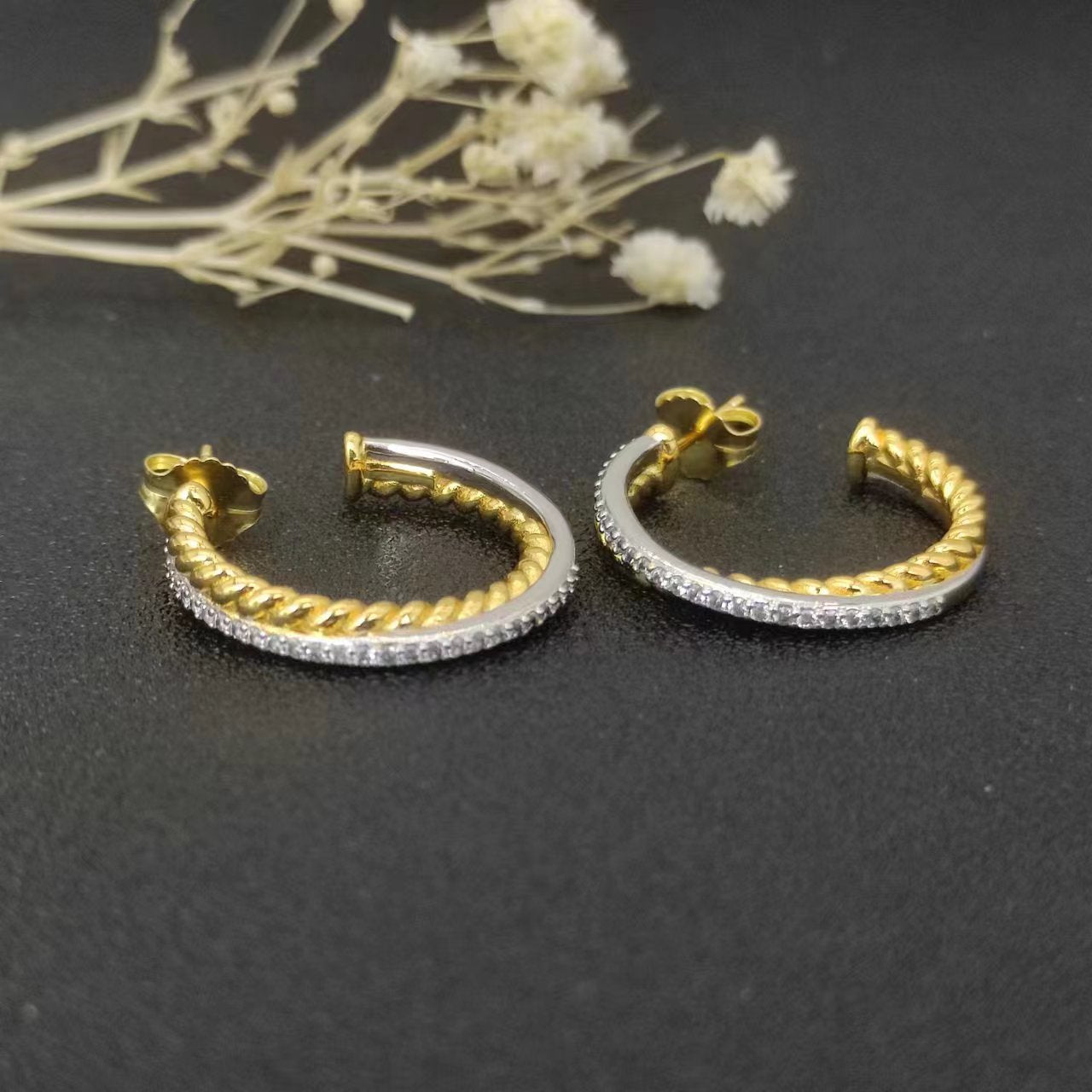 David Yurman Gold Hook Twisted Wire Buckle Earrings in Sterling Silver With 14K Yellow Plated