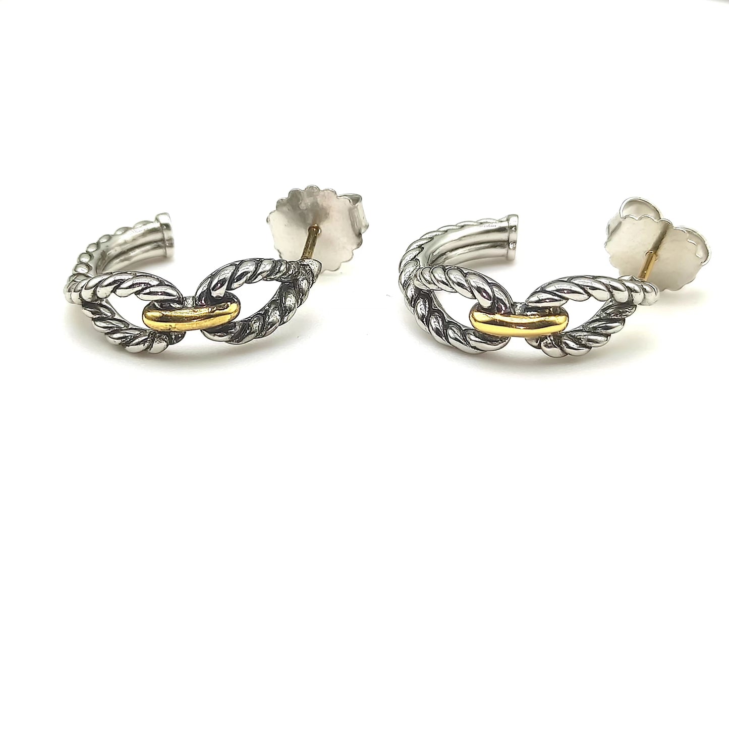 David Yurman Gold Hook Twisted Wire Buckle Earrings in Sterling Silver With 14K Yellow Plated