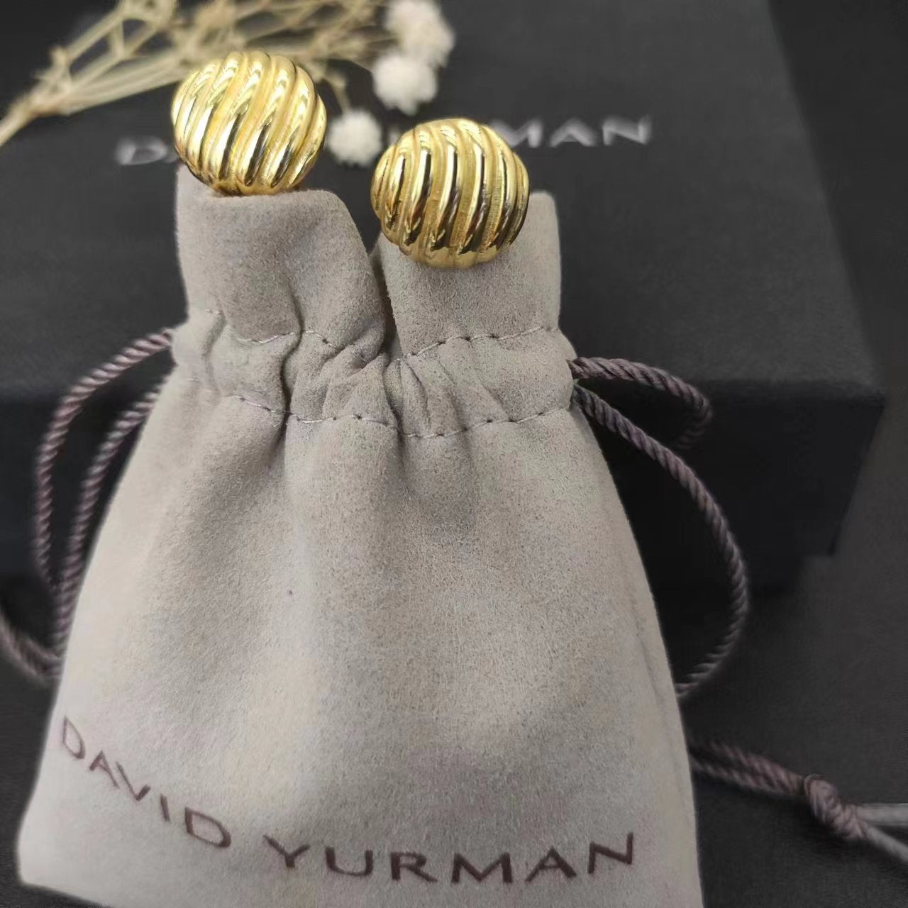 David Yurman Gold Hook Twisted Wire Buckle Earrings in Sterling Silver With 14K Yellow Plated
