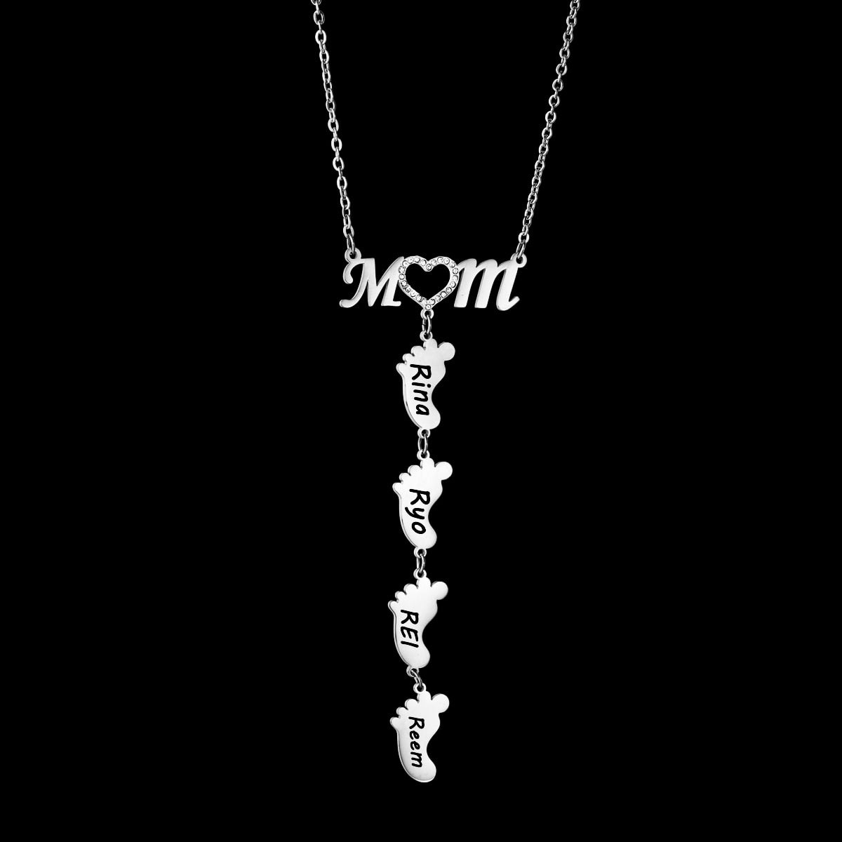 Sifisrri New Personalized Engrave Family Mom Zircon Heart Names Necklace for Women Stainless Steel Choker Chain Jewelry Gift