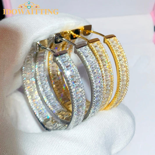 Iced Out Bling Sparking rincess Cut Square Shaped Cubic Zirconia CZ Gold Color Plated Classic 45mm Big Circle Hoop Earring