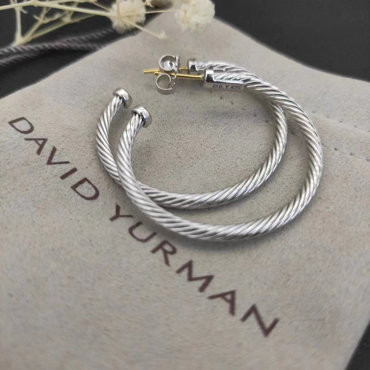 David Yurman Gold Hook Twisted Wire Buckle Earrings in Sterling Silver With 14K Yellow Plated